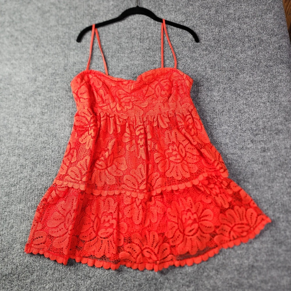 NEW Maeve Anthropologeie Lace Tiered Ruffle Mini Dress Red Coral OB14954524 $190